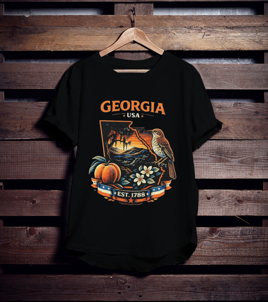 Georgia USA Established 1788 Peach Bird Landscape T-Shirt