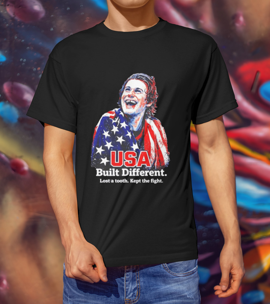 USA Gold Hockey Jack Hughes Built Different Lost A Tooth Kept The Fight T-Shirt