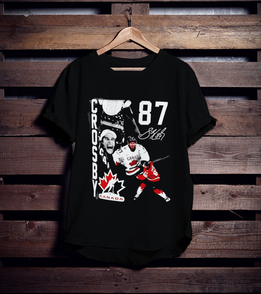 Crosby 87 Canada Hockey Maple Leaf Number Signature T-Shirt