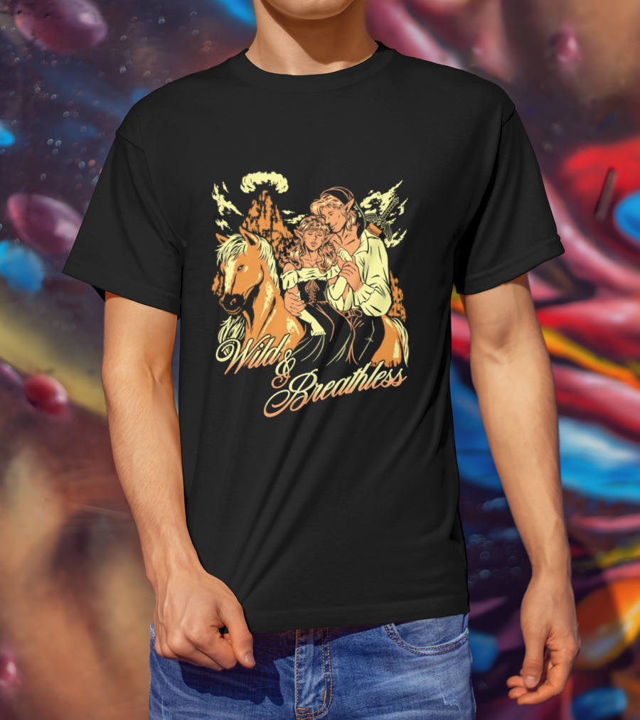 Wild And Breathless Adventure Retro Style Horseback Scene T-Shirt