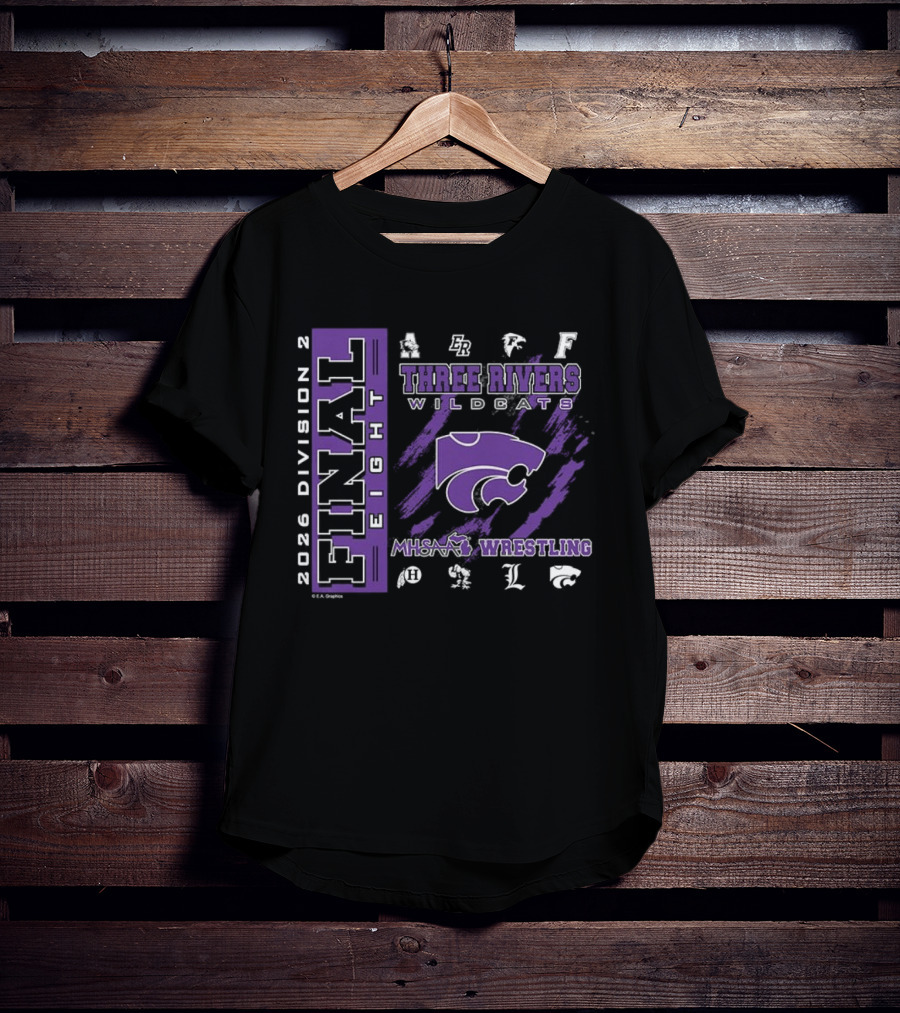 Three Rivers Wildcats 2026 Final Eight MHSAA Wrestling Division 2 T-Shirt