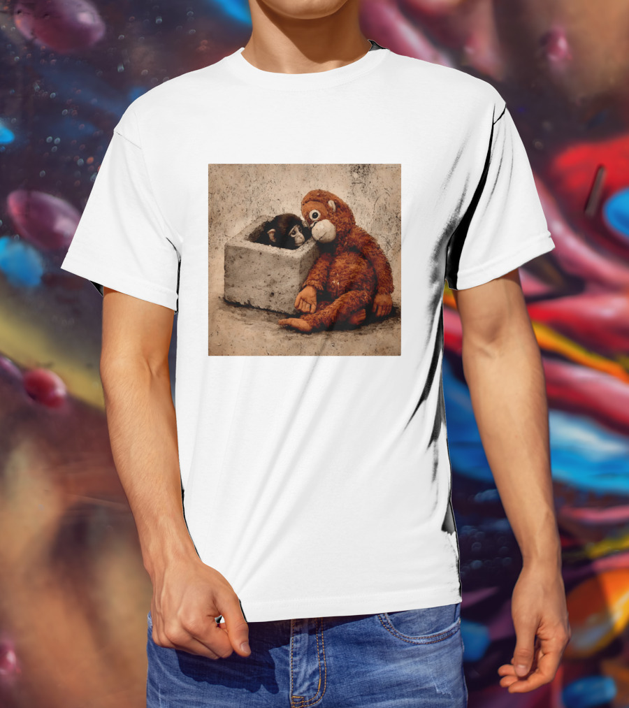 Punch Kun Punch The Monkey Cuddling Plush Toy Block Scene T-Shirt
