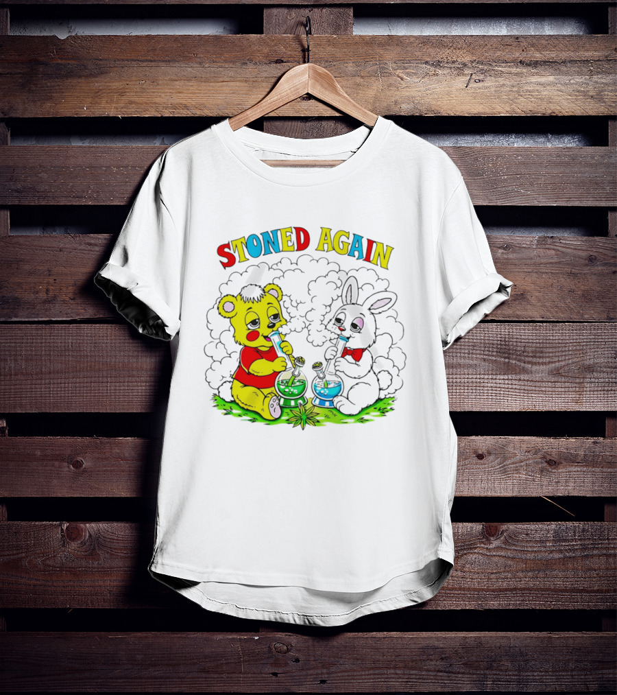 Stoned Again Bears And Rabbits Smoking Weeds T-Shirt