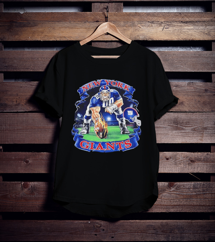New York Giants Football Flame Helmet Player Action T-Shirt