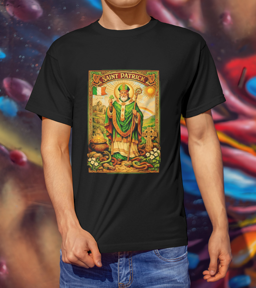 Saint Patrick Ireland Shamrock Cross Snakes Harp Flag T-Shirt