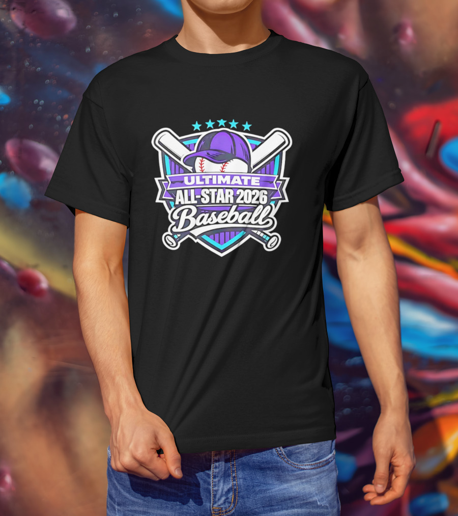 Ultimate All Star 2026 Baseball Purple Cap And Crossed Bats T-Shirt