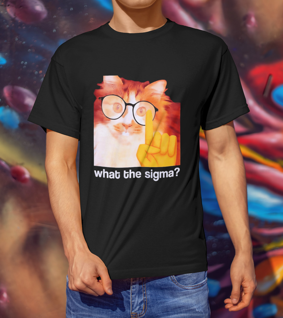 What The Sigma Cat Meme Glasses Pointing Finger Humor T-Shirt