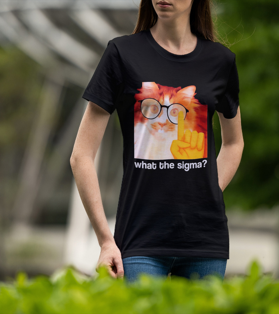 What The Sigma Cat Meme Glasses Pointing Finger Humor T-Shirt