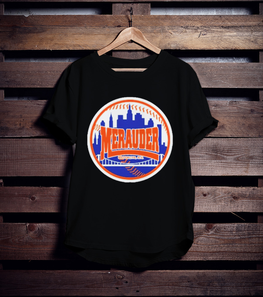 Merauder Brooklyn NY Skyline Baseball New York Mets T-Shirt
