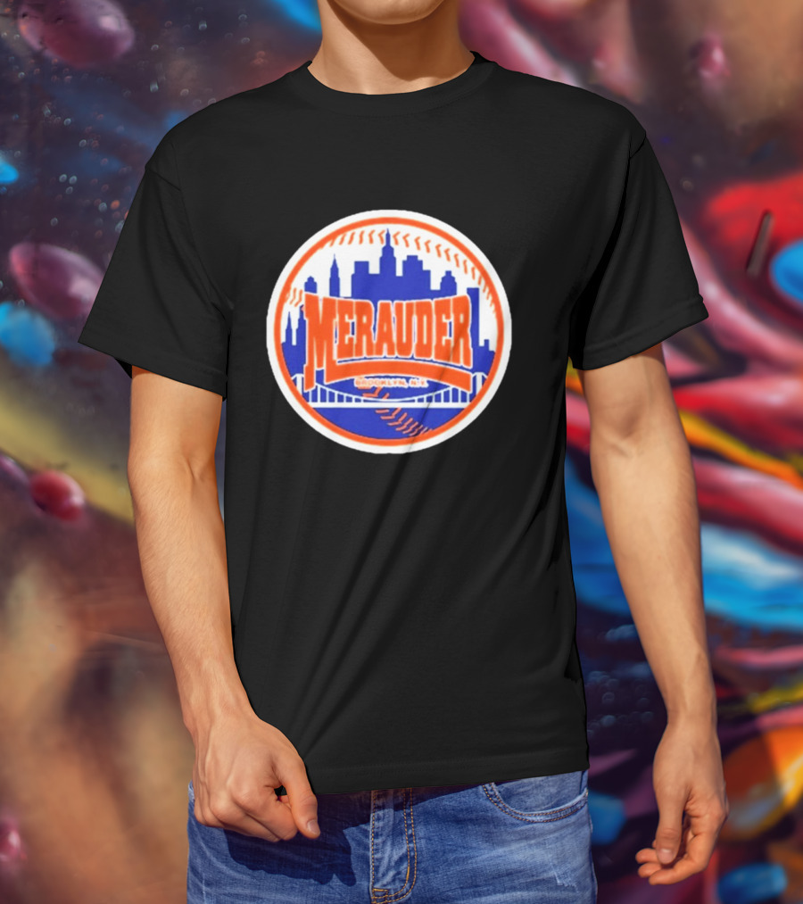 Merauder Brooklyn NY Skyline Baseball New York Mets T-Shirt