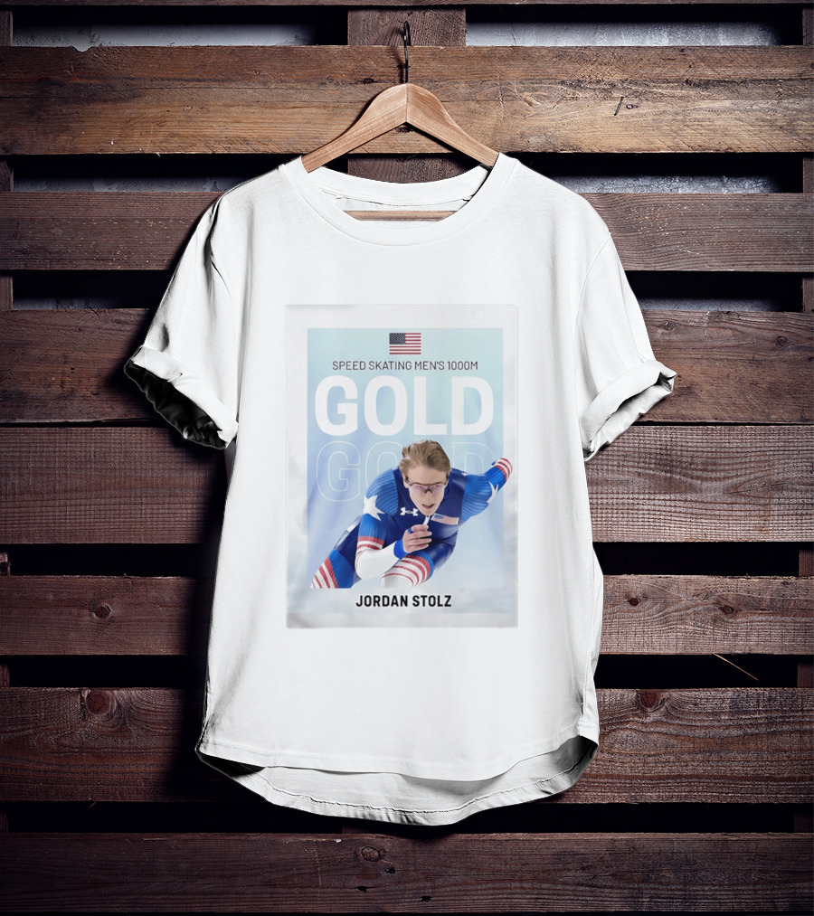 American Flag Speed Skating Men's 1000M Gold Jordan Stolz T-Shirt