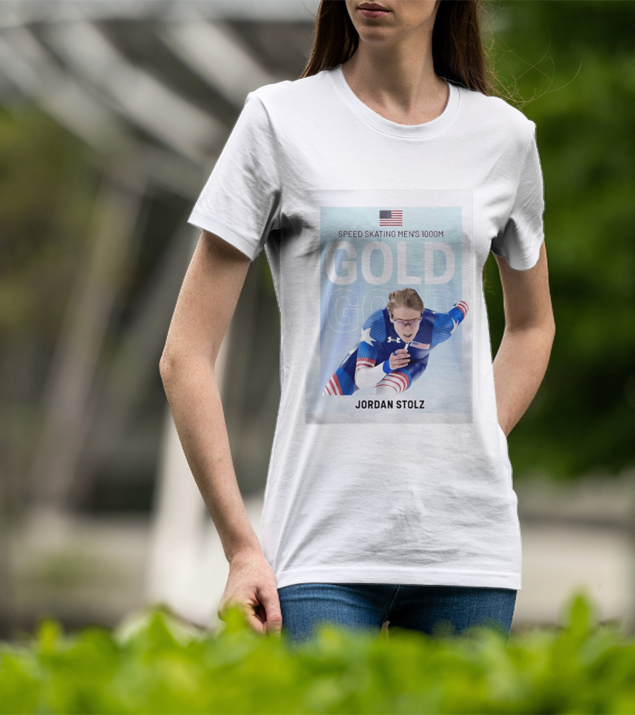 American Flag Speed Skating Men's 1000M Gold Jordan Stolz T-Shirt