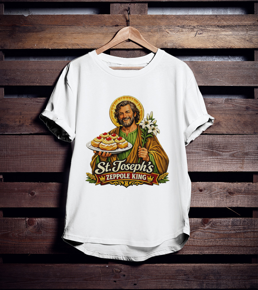 St Joseph's Zeppole King Saint Holding Tray With Flowers T-Shirt