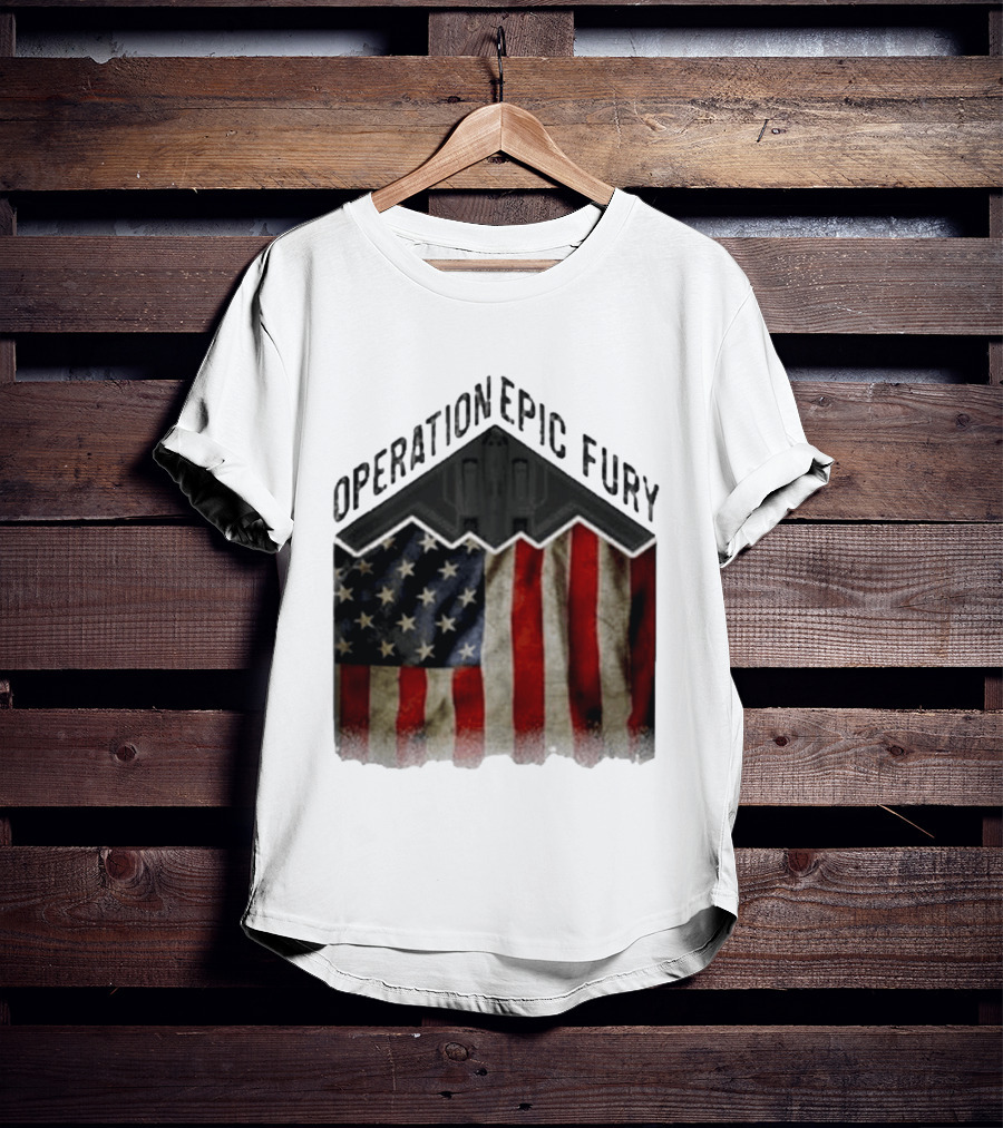 Operation Epic Fury USA American Flag Military Stealth Bomber T-Shirt
