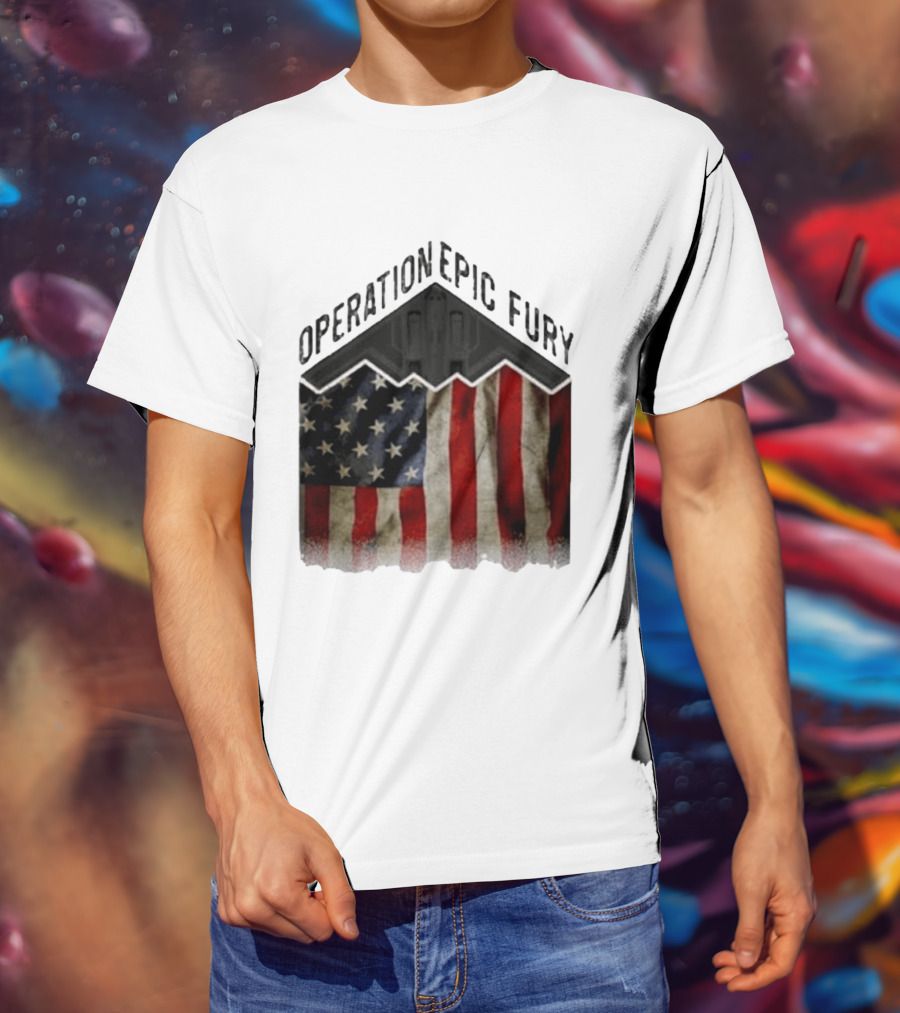 Operation Epic Fury USA American Flag Military Stealth Bomber T-Shirt