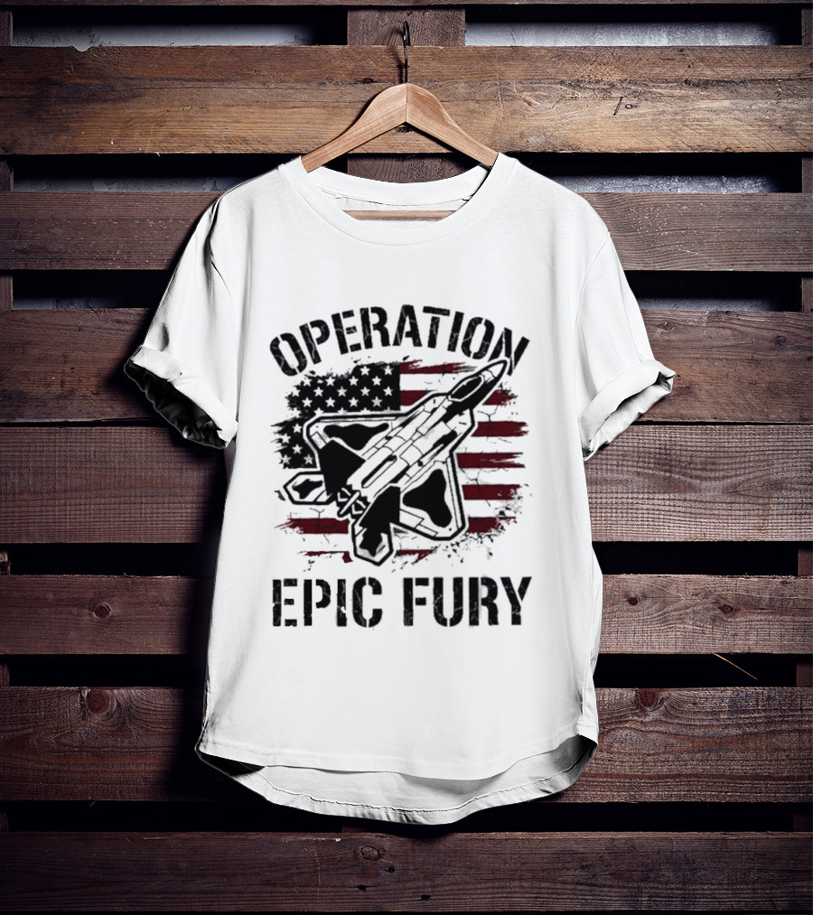 Operation Epic Fury Fighter Jet American Flag Stars T-Shirt