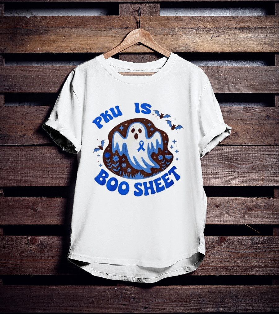 PKU Is Boo Sheet Ghost With Awareness Ribbon And Bats T-Shirt
