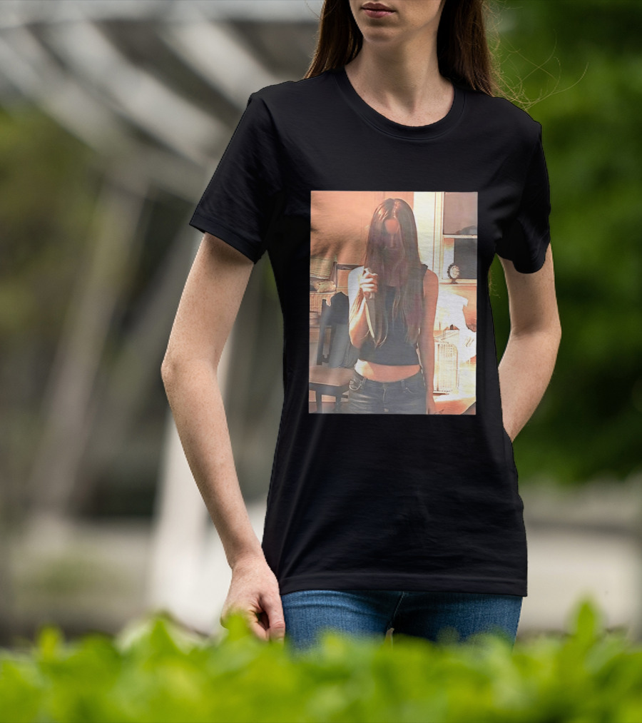 Long Hair Girl With Survival Knife In Room T-Shirt