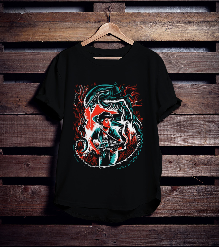 Alien Ripley Xenomorph Hunter Hunted Iconic Sci Fi Battle T-Shirt
