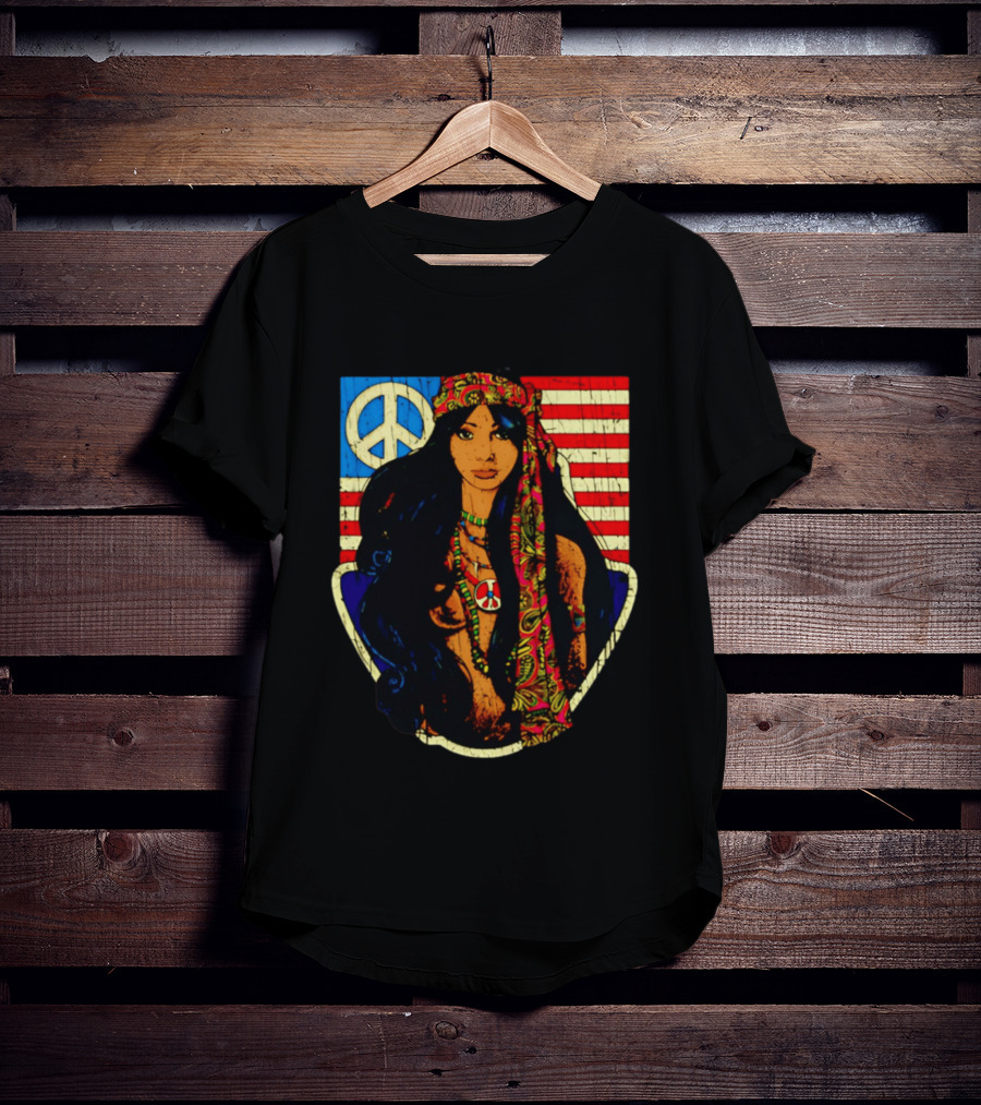 Peace Is Natural 1969 Bohemian Hippie Woman American Flag T-Shirt