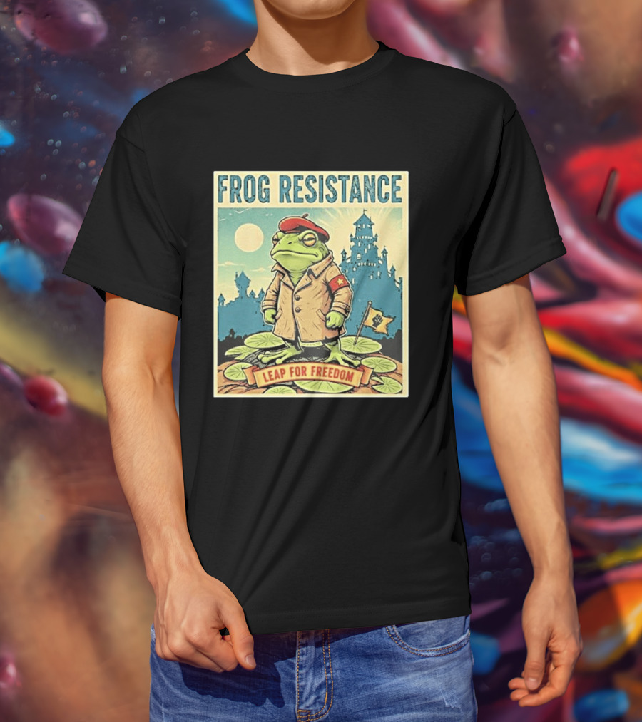 Classic Frog Resistance Leap For Freedom Castle Beret Moonlight Lily Pads T-Shirt