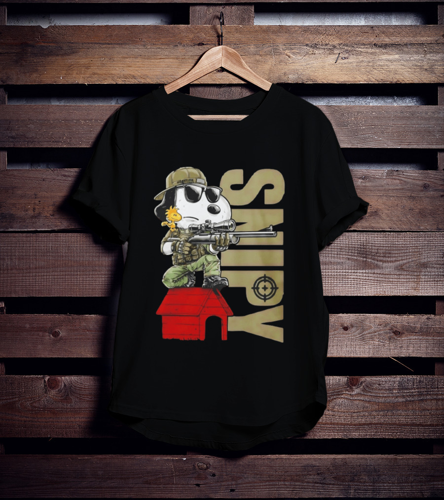 Snoopy Sniper Woodstock Camouflage Doghouse Target T-Shirt