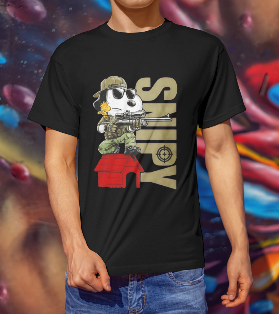 Snoopy Sniper Woodstock Camouflage Doghouse Target T-Shirt