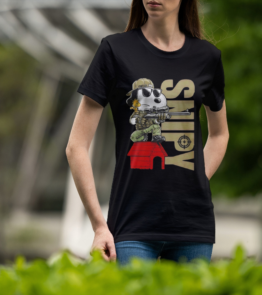 Snoopy Sniper Woodstock Camouflage Doghouse Target T-Shirt
