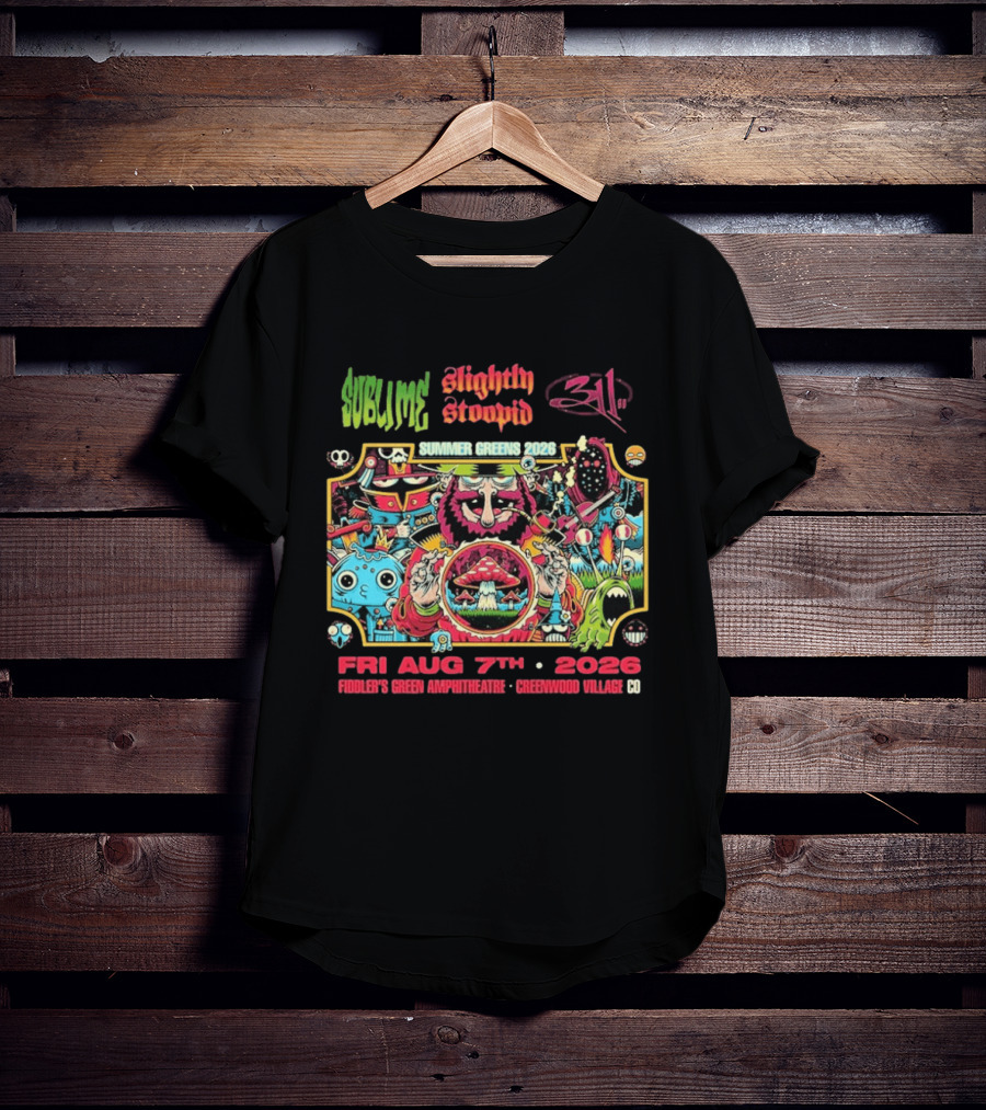 Sublime Slightly Stoopid 311 Summer Greens Fiddler's Green Amphitheatre 2026 Greenwood Village CO August 7th T-Shirt