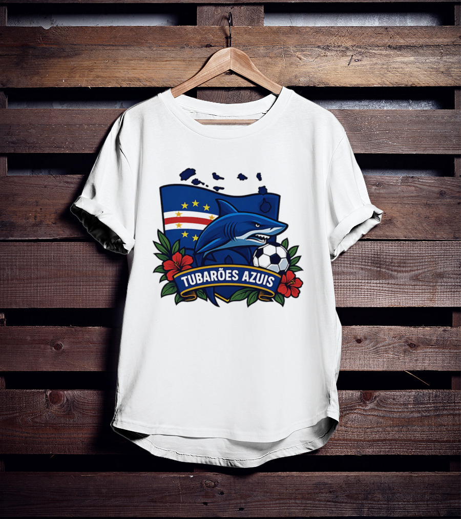 Tubaroes Azuis Cape Verde Football Team Crest With Shark And Soccer Ball T-Shirt