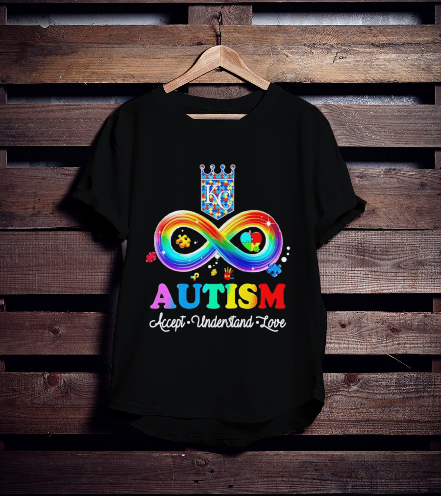 Kansas City Royals KC Autism Accept Understand Love Rainbow Infinity Puzzle Pieces T-Shirt