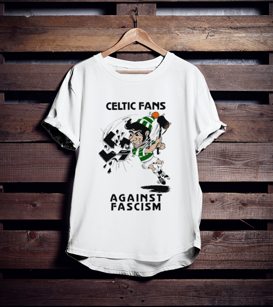 Celtic Fans Against Fascism Irish Character And Broken Swastika T-Shirt