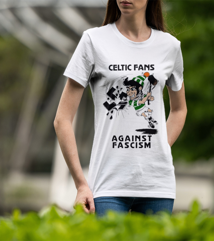 Celtic Fans Against Fascism Irish Character And Broken Swastika T-Shirt