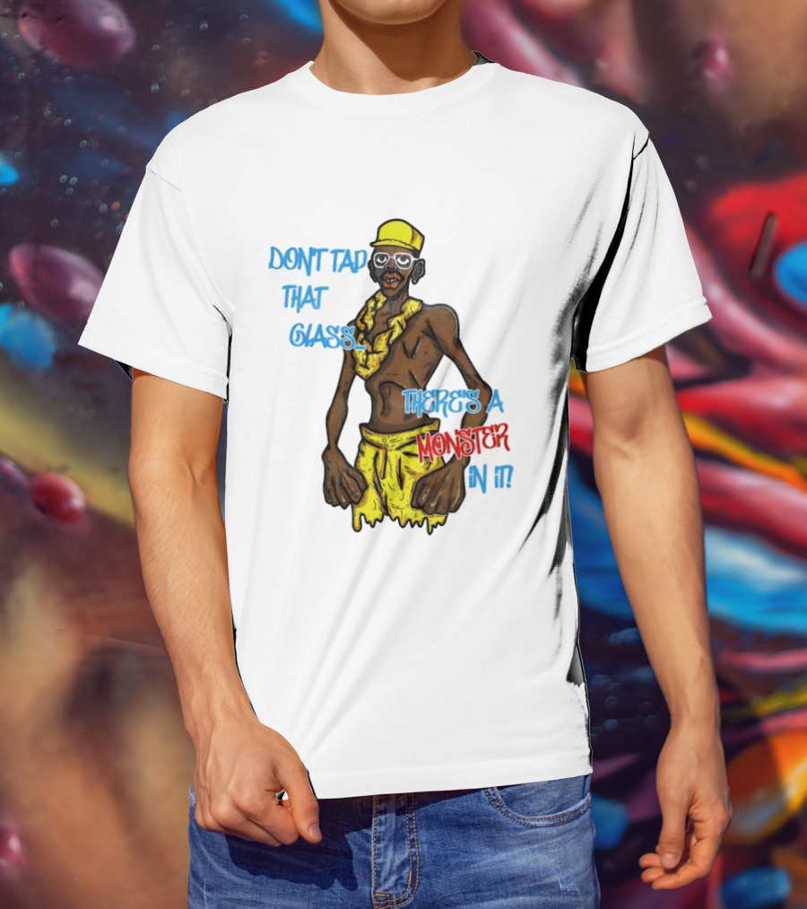 Don't Tap That Glass There's A Monster In It Yellow Outfit Ruffled Collar Sunglasses T-Shirt