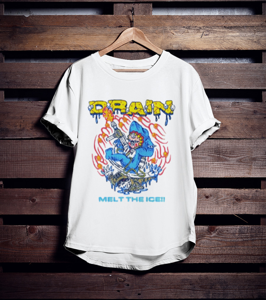Drain Melt The Ice Hardcore Punk Shark Character With Flames And Machine Gun T-Shirt