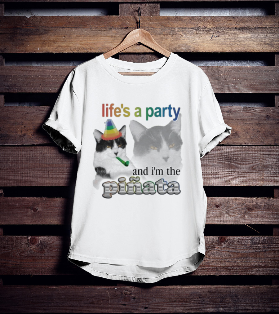 Life's A Party Cat I'm The Piñata Party Hat Humor T-Shirt