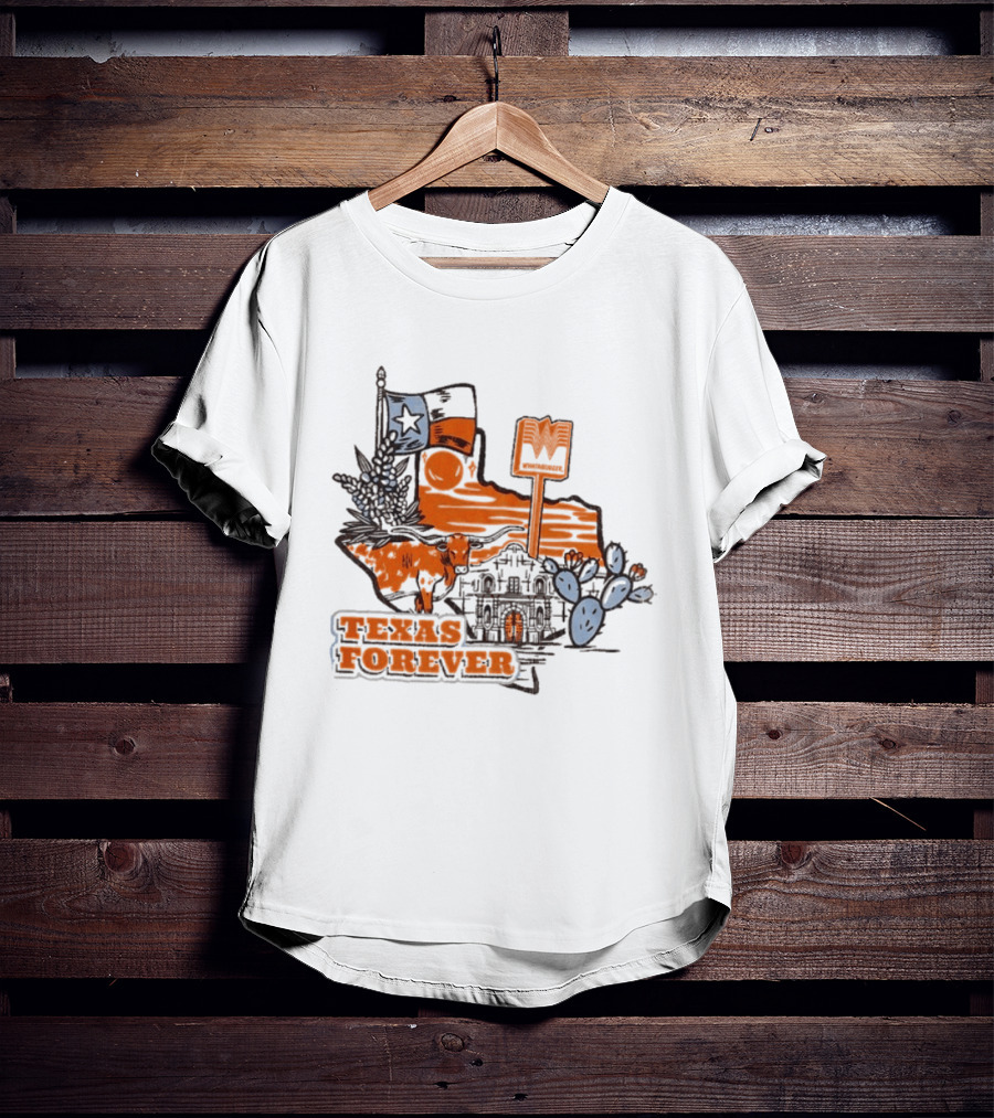 Texas Forever Alamo Whataburger Collaboration With Lone Star Flag And Cactus T-Shirt