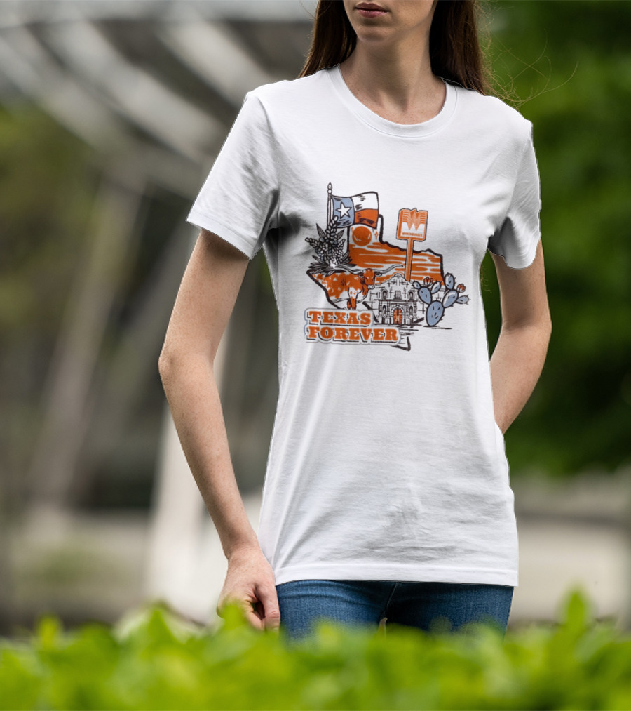Texas Forever Alamo Whataburger Collaboration With Lone Star Flag And Cactus T-Shirt