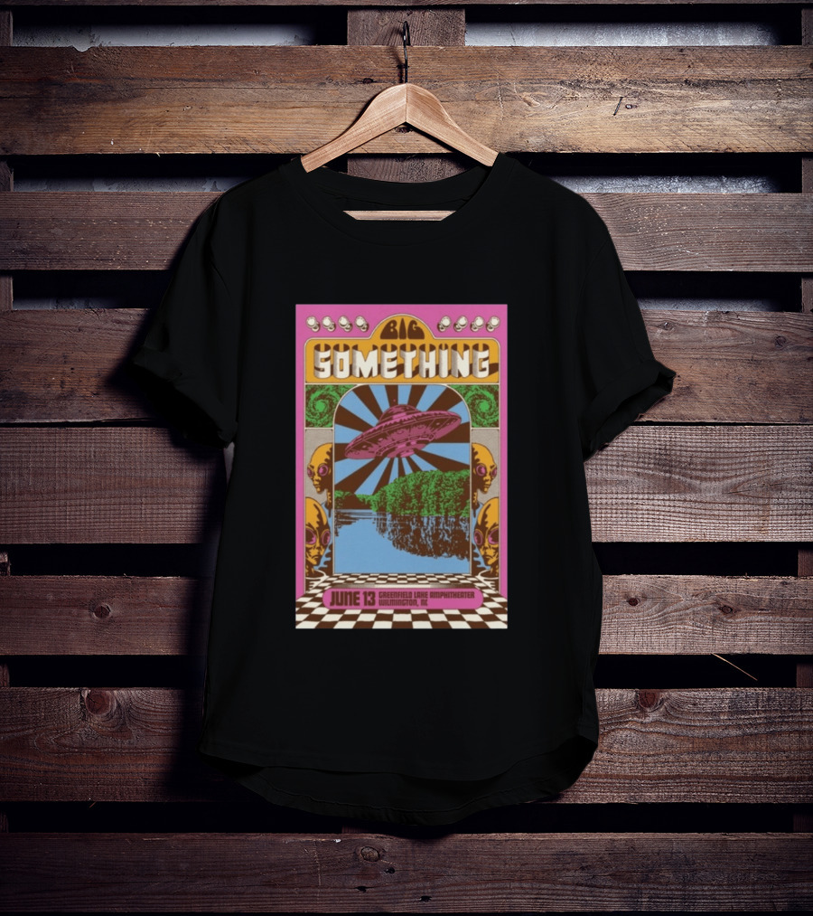 Big Something June 13 Greenfield Lake Amphitheater Wilmington NC Psychedelic With UFO Art And Alien Heads T-Shirt