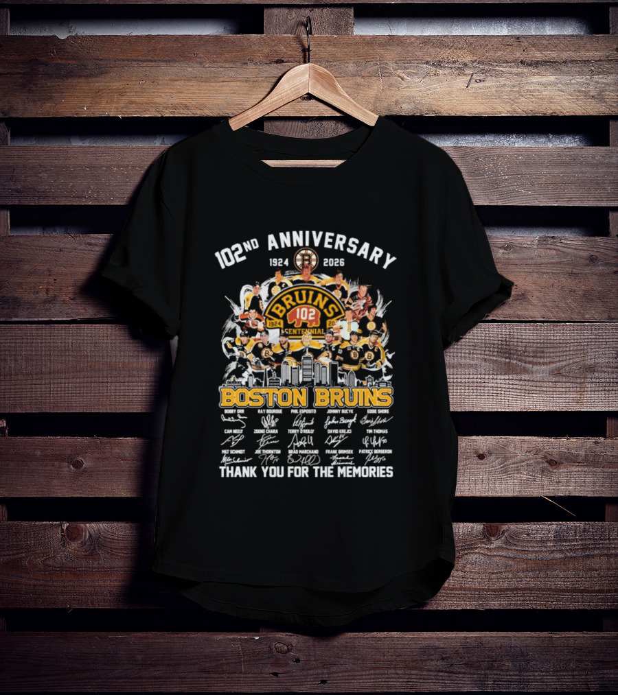 Boston Bruins 102nd Anniversary 1924 2026 Thank You For The Memories Signatures T-Shirt