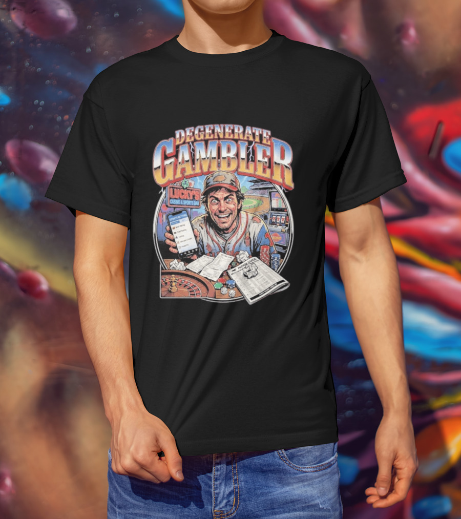 Degenerate Gambler Lucky's Casino And Sports Bar Vintage Sports Betting T-Shirt