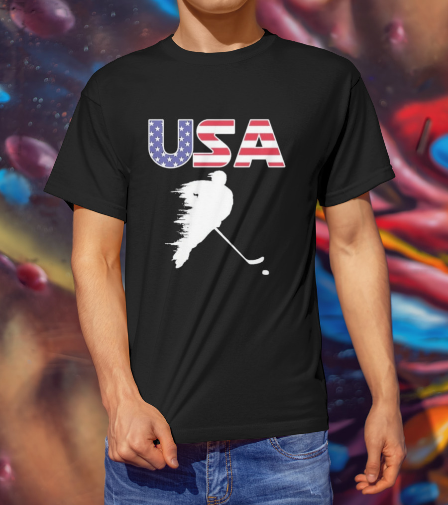 USA Stars And Stripes Ice Hockey Player T-Shirt