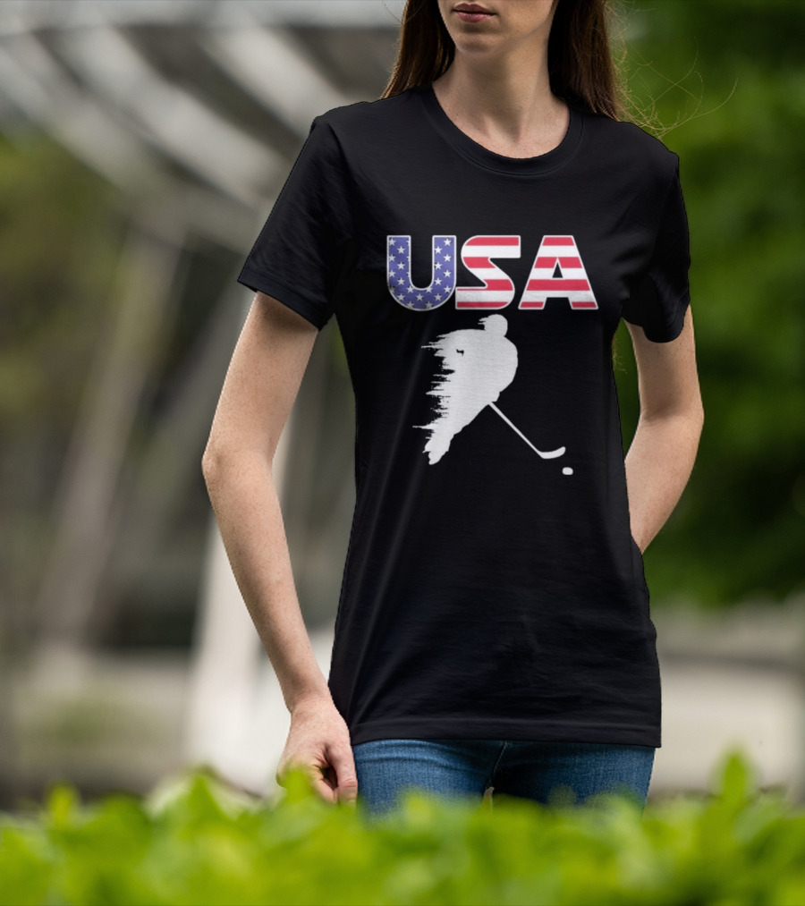 USA Stars And Stripes Ice Hockey Player T-Shirt