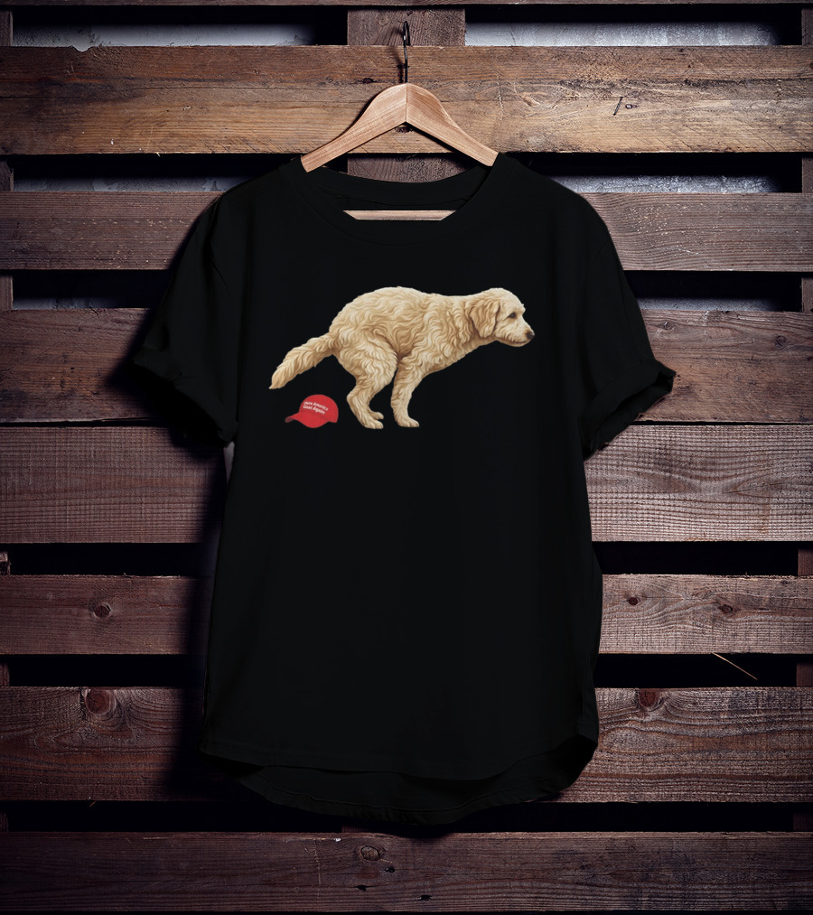 Golden Retriever Pooping On Make America Great Again Hat Anti Trump T-Shirt