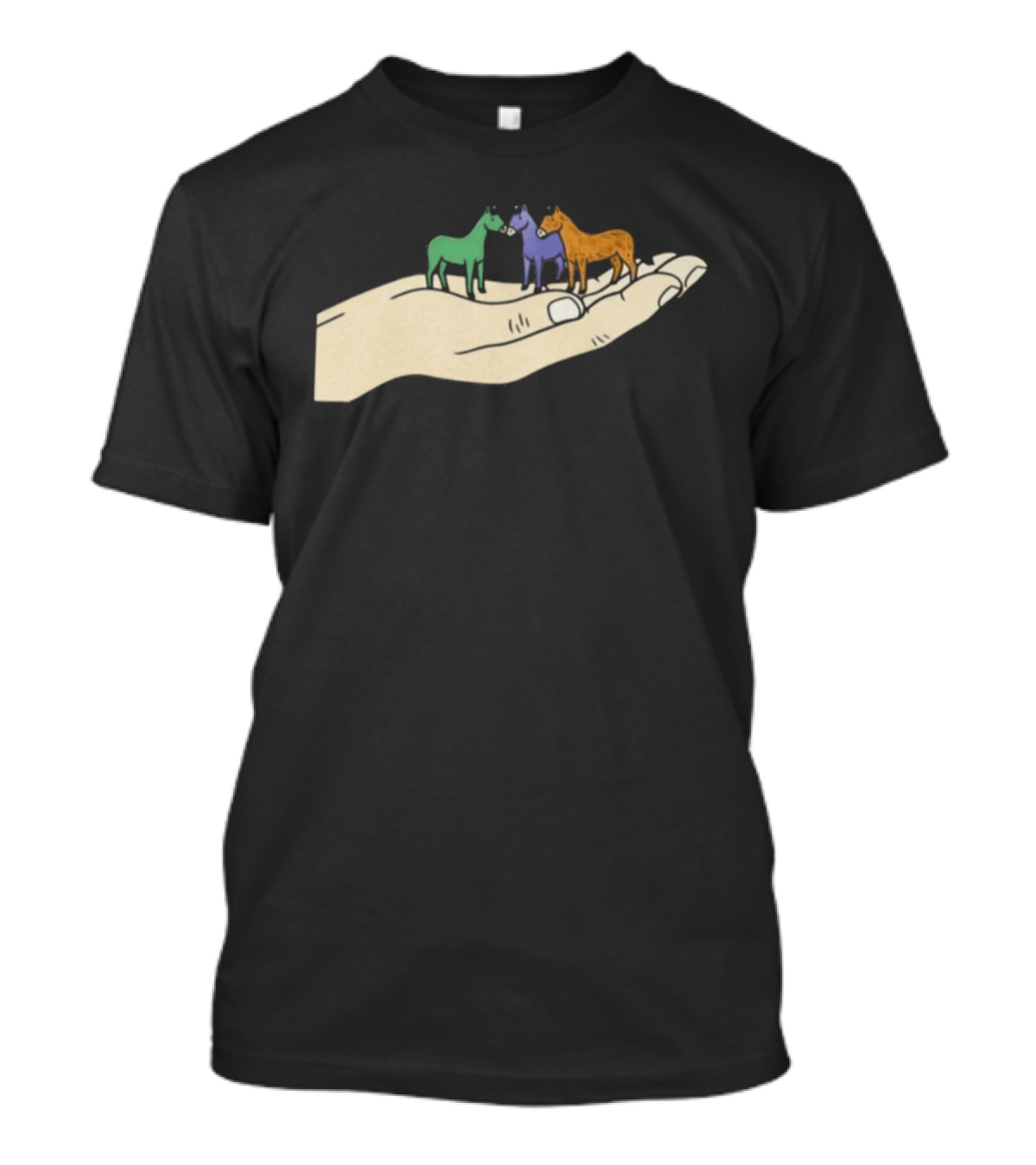 Hold Your Horses 2026 Hand Holding Colorful Figurines T-Shirt