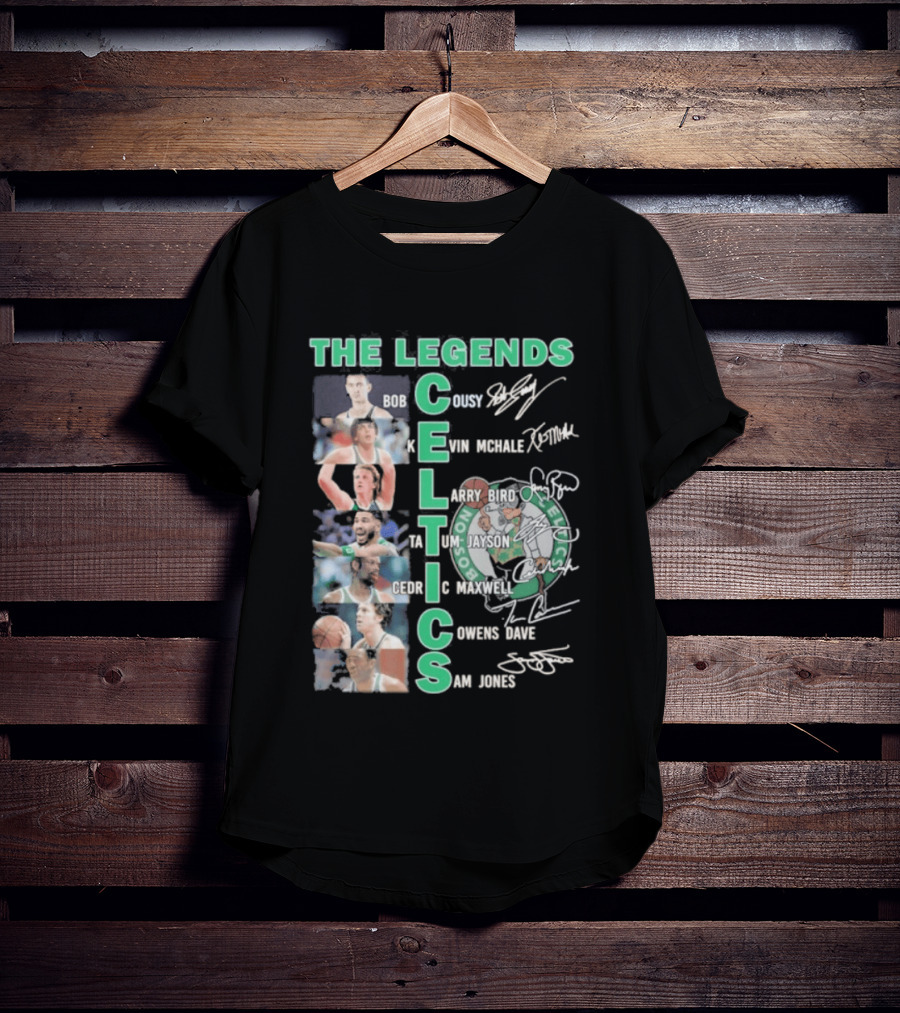 The Legends Boston Celtics Players Bob Cousy Kevin McHale Larry Bird Cedric Maxwell Dave Cowens Sam Jones T-Shirt