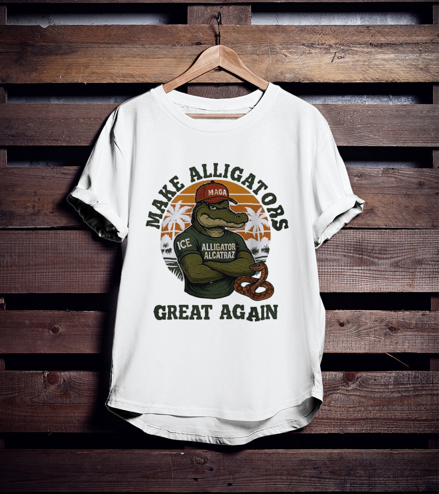 MAGA Alligator Alcatraz Make Alligators Great Again ICE Tropical Trees T-Shirt