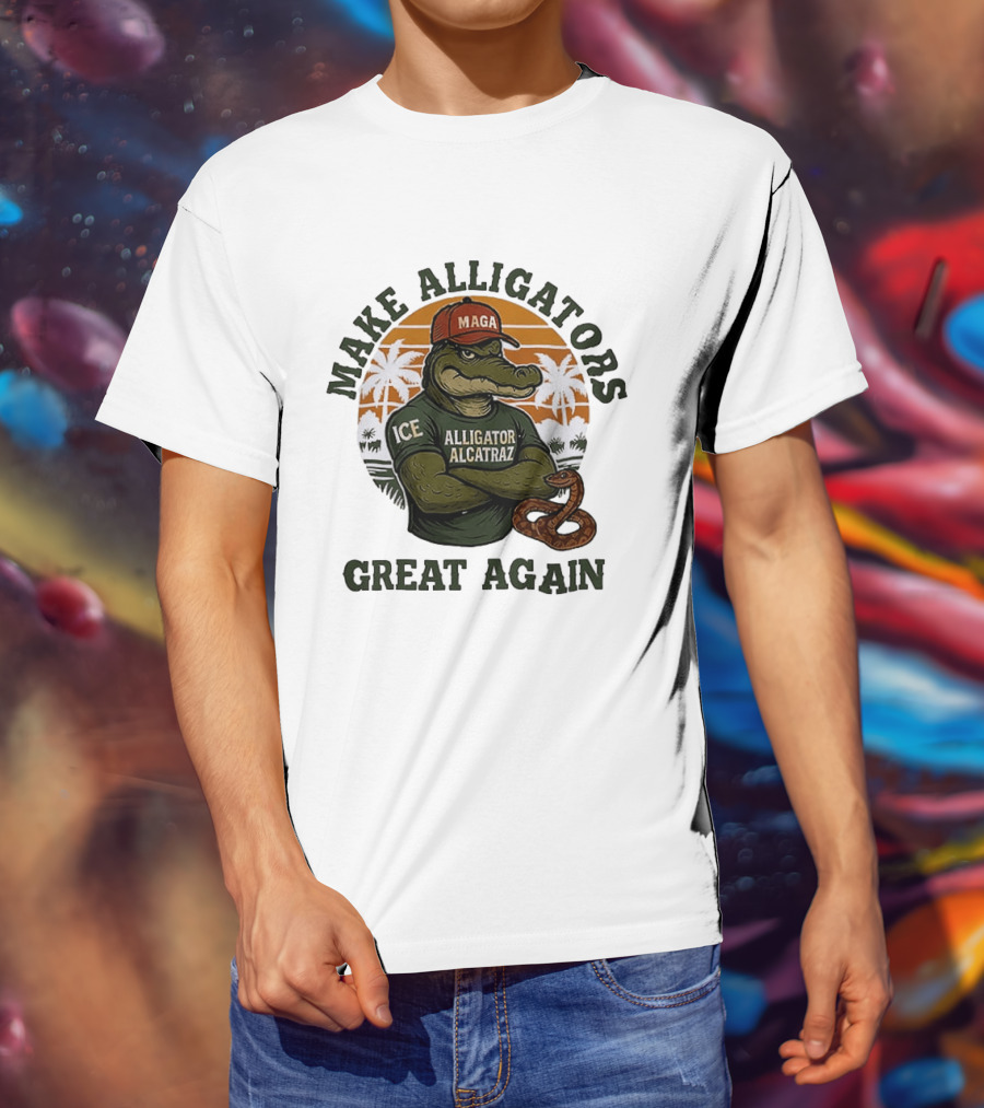 MAGA Alligator Alcatraz Make Alligators Great Again ICE Tropical Trees T-Shirt