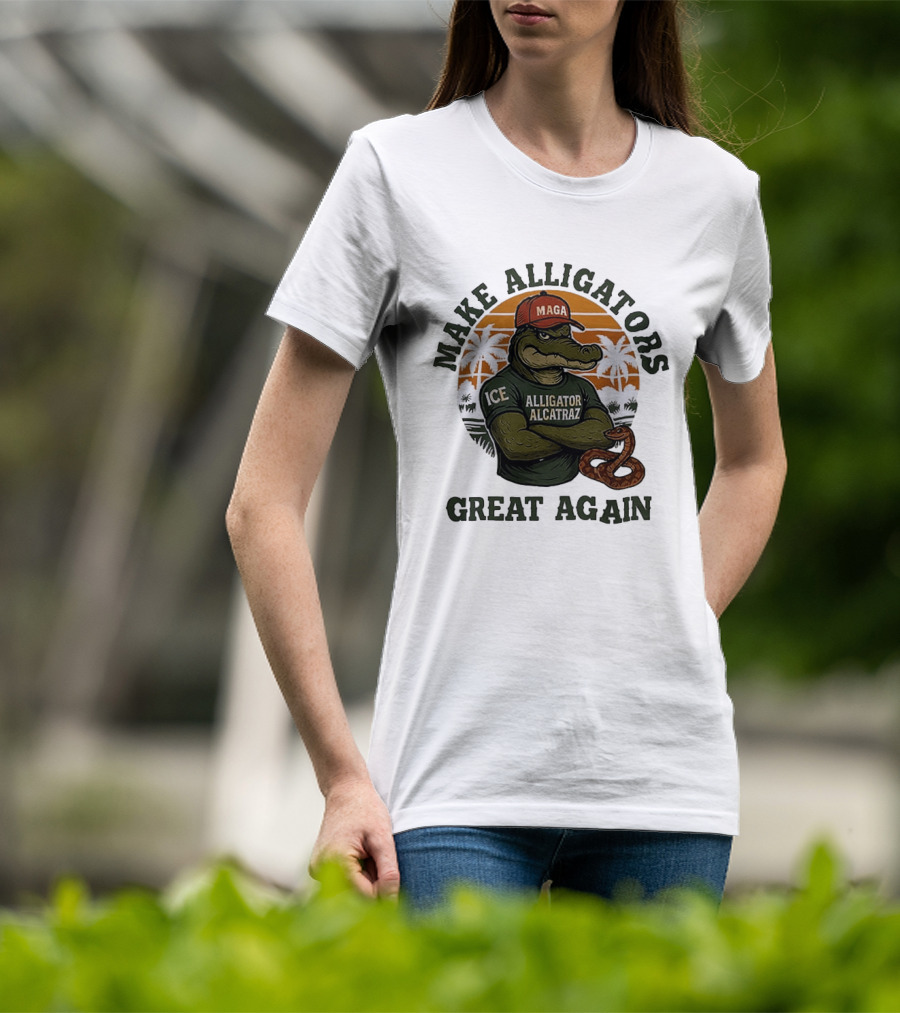 MAGA Alligator Alcatraz Make Alligators Great Again ICE Tropical Trees T-Shirt