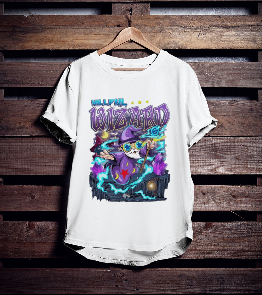 Willful Wizard Magical Adventure With Cosmic Crystals And Crescent Moons T-Shirt